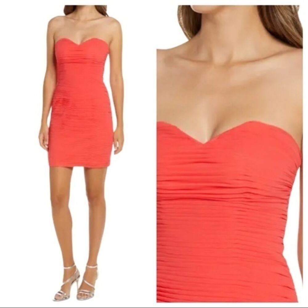 Lavish Alice Pleated Chiffon Minidress Coral